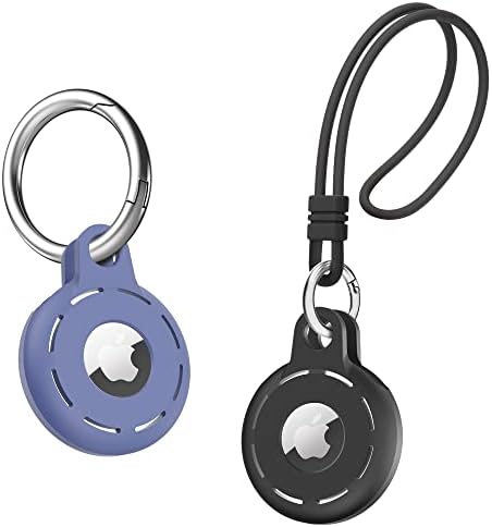 Migeec Sound Hole Silicone Protective Cover for Apple AirTag, With a Beautiful Lanyard and Metal Buckles(Black+Blue)