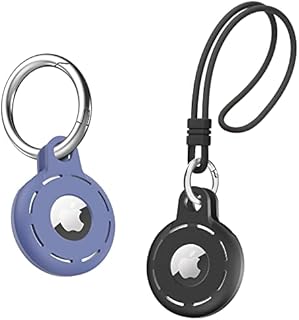 Migeec Sound Hole Silicone Protective Cover for Apple AirTag, With a Beautiful Lanyard and Metal Buckles(Black+Blue)