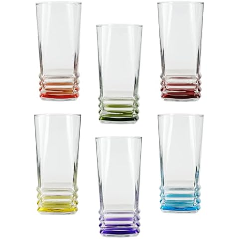 Coloured Base Highball Drinking Glass Set. Water / Juice / Cocktail Glasses. (Pack of 6) (335 cc/ml) Cover