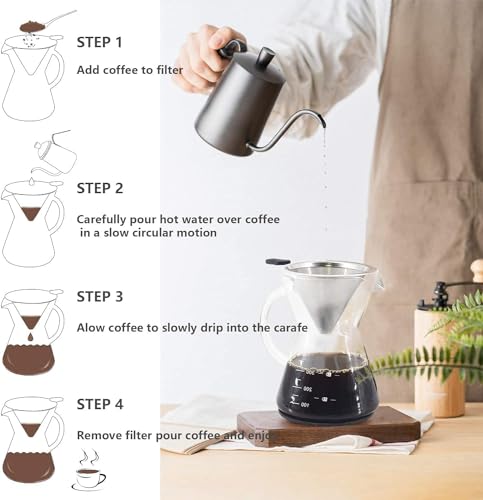 Cafeteira com filtro de aço inoxidável, garrafa de café de vidro borossilicato, gotejador manual de