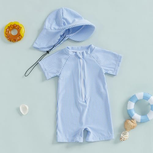 image for Nibbcoa Toddler Baby Boys Seersucker Short Sleeve One Piece Rash Guard