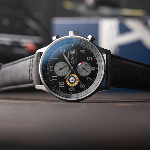 Image of AVI-8 Men's 43.5mm Hawker Hurricane Classic Chronograph Watch with Leather Strap AV-4011