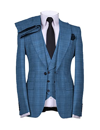 Casual Men's Suits Regular Fit 3 Pieces Double Breasted Plaid Wool Tuxedos Business Blazer+Vest+Pants Wedding3