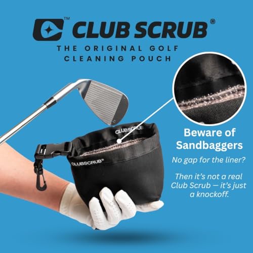 Image of Club Scrub Golf Club and Golf Ball Cleaning Bag, Waterproof Clean Face Technology Liner, Detachable Clip, Machine Washable, Cleans Club Grooves, Dry Exterior (Neoprene or Microfiber Option Available)