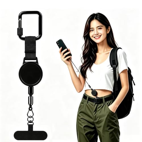 Retractable Phone Tether, Lanyard with Locking Carabiner, Anti Theft Cell