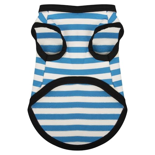 Image of Paiaite Dog Shirts - Striped Sleeveless Tank Top, Breathable Cotton, Colorful Blue XL