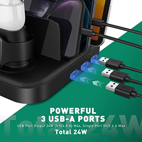 Seenda Wireless Charging Station For Multiple Devices - 6 In 1 Usb Charging Dock Built-In Ac Adapter With 10W Max Wireless Charger Stand And 5 Usb Ports For Iphone, Ipad, Android, Apple Watch, Airpods #TOP4