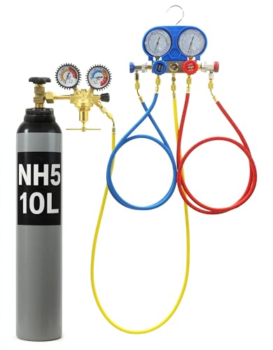 Bestschweissen.de Kit Détection Fuite Climatisation Auto avec Manometre Clim - Test Pression - Bouteille Azote Climatisation 8L/10L NH5 - Manifold R134A R410A...