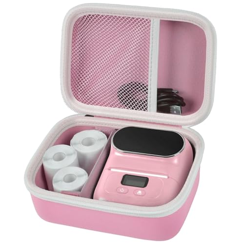 Image of Boobowl Hard Case for Phomemo M110 /M110S Label Maker, Case Only | Organized Label Roll Storage, Mesh Pocket for Charging Cable, Home Office Inventory, Small Business - Pink