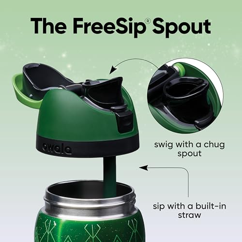 Image of Owala Wicked FreeSip Insulated Stainless Steel Water Bottle with Straw for Sports and Travel, BPA-Free Sports Water Bottle, 32 oz, Elphaba (Green)