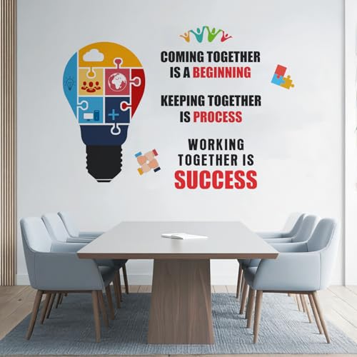 Image of StickMe Office Motivational Quotes Wall Sticker, 160 x 120 cm | Working To Gather Is Success, Multicolour, Vinyl, Peel & Stick, Self Adhesive
