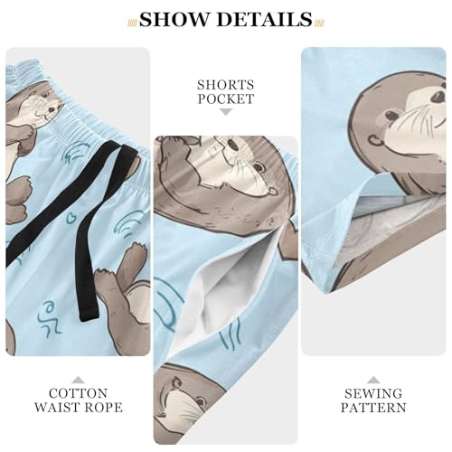 Men's Short Pajama Bottoms Capybara Otter Blue Animal Home Casual Sleep Pants3