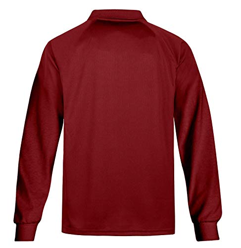 Moheen Mens Long Sleeve Moisture Wicking Performance Polo Shirts Casual Solid Golf Pique Shirts (Wine Red, X-Large) #TOP1