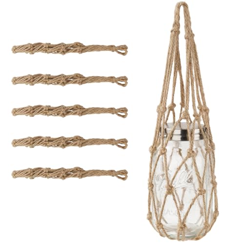 5 Pack Mason Jar Hanging Net, Handwoven Rope Mesh Hanger, Rustic Decorative for Wide Mouth Mason Jar, Ball Pint Jar, and Canning Jars