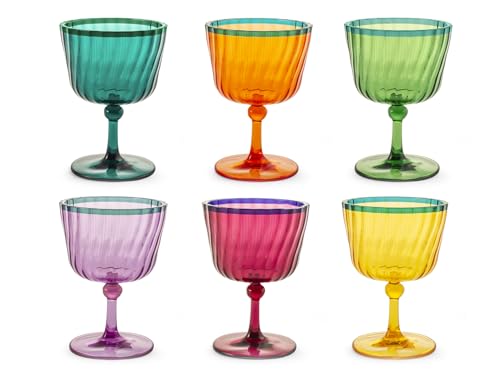 H&H – Set de 12 copas acrílicas 25 cl, colores surtidos, ligeras y resistentes, ideales para jardín, piscina, camping y fiestas al aire libre