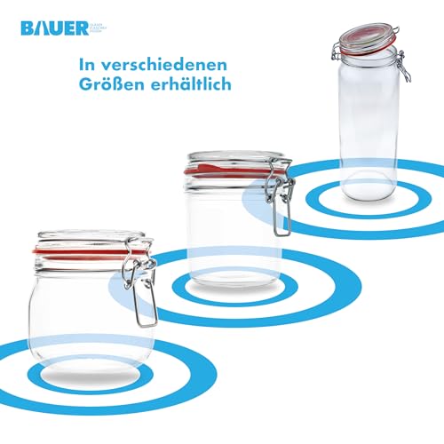 Foto von BAUER Flaschenbauer - 12-teiliges Set DrahtbĂŒgel-VorratsglĂ€ser 634ml, geeignet als Einmach- und Fermentierglas, zur Aufbewahrung, zum BefĂŒllen, DrahtbĂŒgelglĂ€ser Inklusive Etiketten - Made in Germany
