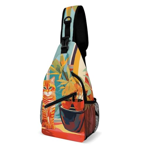Bolso cruzado casual para pecho y hombro con diseño de gato