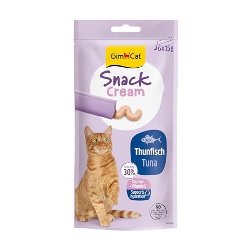 GimCat Snack Cream Atún – Deliciosa Crema de Aperitivos para Gatos en porciones prácticas envasadas Individualmente – 6 Unidades (6 x 15 g)