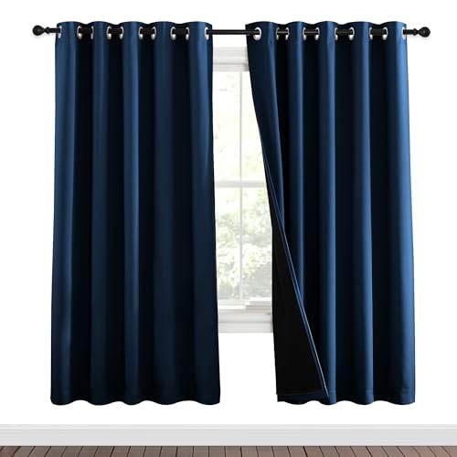 Image of NICETOWN Moroccan Blue Full Shade Curtain Panels, Pair of Energy Smart & Noise Blocking Out Blackout Drapes for Dining Room Window, Thermal Insulated Guest Room Lined Window Dressing(62 x 72 inch)