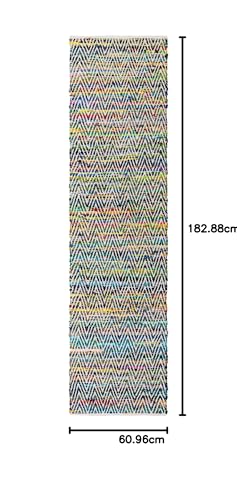 Image of Unique Loom Chindi Chevron Collection Area Rug - Claire (2' 2 inch x 6' 1 inch Runner, Green /Ivory)