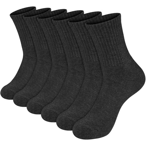 KOOOGEAR 6 Pairs Kids Socks for Boys Girls Half Cushion Thick Cushioned School Sports Crew Sock 5-13 Years