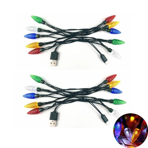 FISHOPE LED Christmas Light Phone Charger Cord USB and Bulb Charging Cable 50inch 10led Multicolor Bulbs for Phone 14 Pro Max/Plus 13 Pro Max/Mini 12 Pro Max/11Pro Max X XR XS Max/8/7/6 etc(2pcs)