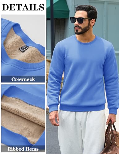 Image of TACVASEN Men's Crewneck Sweatshirt Warm Sherpa Lined Thermal Sweatshirts Heavyweight Long Sleeve Winter Fleece Pullover Shirt