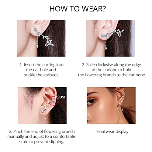 Bisaer 925 Sterling Silver Ear Crawler - Cuff Earrings Cubic Zirconia Ear Climber Earrings For Women #TOP5