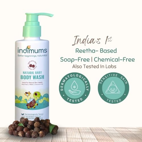 Image of Indimums Natural Baby Body Wash 200ml | Cleans Without Stripping | Supports Skin Barrier | Reetha & Shikakai Not SLS | pH Balanced | Tear-Free | Dermatologist Tested