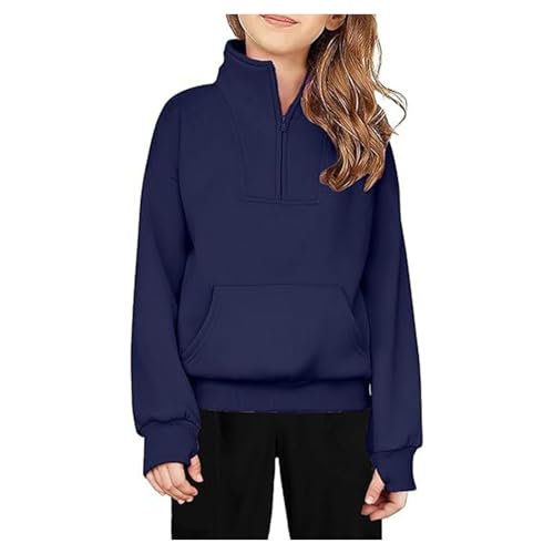 Half Zip Crop Sweatshirt for Kids Girls Stand Collar Athletic Sport Pullover Tops with Thumb Hole Preppy Clothes