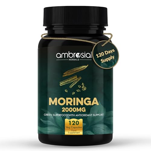 Image of Ambrosial Moringa Capsules 2000mg | Moringa Leaf Extract | Plant-Based Herbal Supplement | Natural Wellness Support | 120 Vegan Capsules