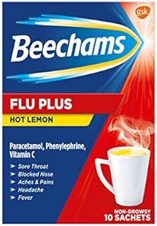 Beechams Flu Plus Hot Lemon Powder, Cold and Flu Sachets, 10 Sachets