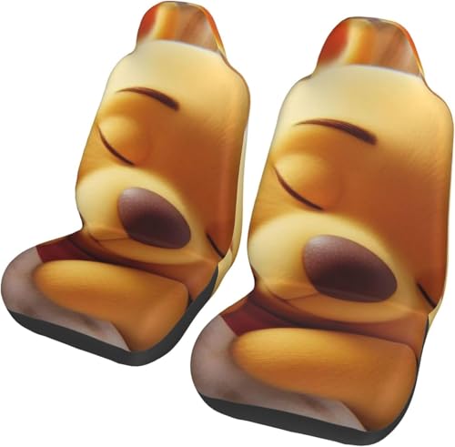 ク マのプーさん 2枚セット カーシートカバー 前席用 取付簡単 背面フルカバー ブラック 運転席 助手席 軽 防汚 気性 洗える 車用 シート カバー 軽自動車/普通車用 四季適用