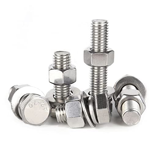10-Pack(40pcs) M8x60mm Hex Head Bolts Screws and M8 Hex Nuts Flat Washers Spring Lock Washers Set,304 Stianless Steel, Plain Finish, DIN933