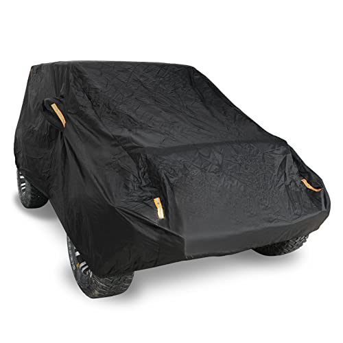 Image of Winunite Black Full Snow Car Cover Compatible with Jeep Wrangler CJ YJ TJ JK & JL 4-Door 2018 2019 2020 2021 2022 1965-2017 Rain Cover with Driver Door Zipper Outdoor Automobiles Covers