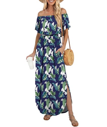 Image of LILBETTER Womens Off The Shoulder Ruffle Party Dresses Side Split Beach Maxi Dress