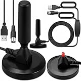 KRUMAD Antenna TV con amplificatore interno, antenna per tutti i trasmettitori, antenna per TV, amplificatore antenna, ricezione TV digitale senza satellite, ricevitore DVBT2, nero