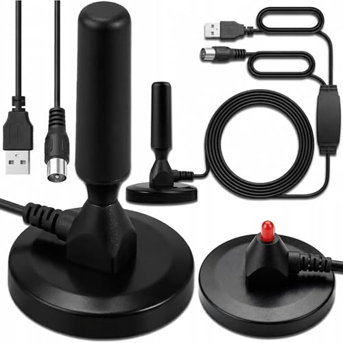 KRUMAD Dvbt2 Antenne mit Verstärker Innen 28 dBi Tv Antenne für Alle Sender Zimmerantenne für Fernseher TV Antenne Antennenverstärker Digital TV Empfang ohne Satellit DVBT2 Receiver Schwarz