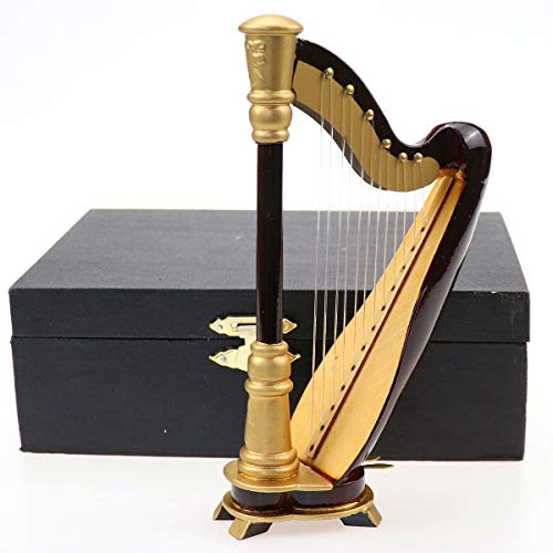 image for Seawoo Wooden Miniature Harp with Case Mini Musical Instrument Replica