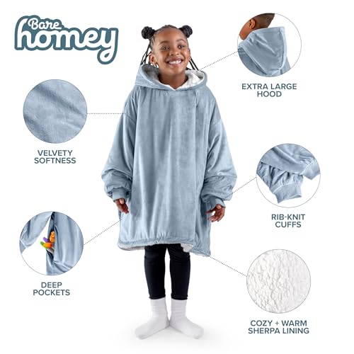 Image of Bare Home Wearable Blanket Hoodie - Soft Plush Sherpa - Warm and Cozy - Oversized Wearable Blanket