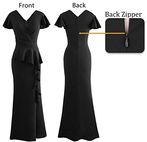 VFSHOW Womens Ruched Wrap V Neck Ruffle Formal Prom Peplum High Slit Maxi Dress 2023 Wedding Guest Cocktail Evening Long Gown4