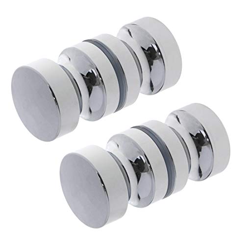 Farboat 2Pcs Sliding Shower Glass Door Knob Cylinder Bathroom Door Handle Round Pull Solid Aluminium Alloy Back-To-Back Room Handles Groove Glass Door Replacement (Shiny Silver) #TOP27