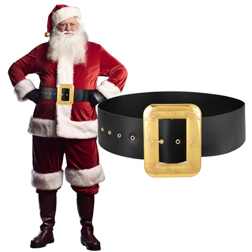 JASGOOD Christmas Santa Claus Adults Wide Leather Belt - Black With Gold Buckle for Women Men Novelty Costume Cosplay