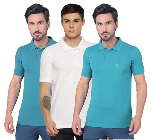 Image of Dollar Men's Pack of 1 Solid Cotton Blend Polo Neck T-Shirt