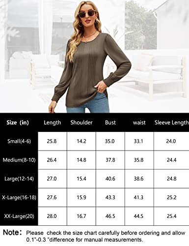 Ivicoer Women 2022 Fall Fashion Long Sleeve Blouse Business Casucal Tops Dressy Round Neck Tunic Pleated Tshirts(Khaki, M) #TOP5