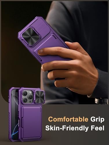 Image of Vihibii for iPhone 16 Pro Case Wallet with Card Holder (4 Cards) [RFID Blocking] & Slide Camera Cover, Military Grade Drop Protection, Hard Back & Silicone Edge Phone Cover, 6.3 inch 2024, Dark Purple