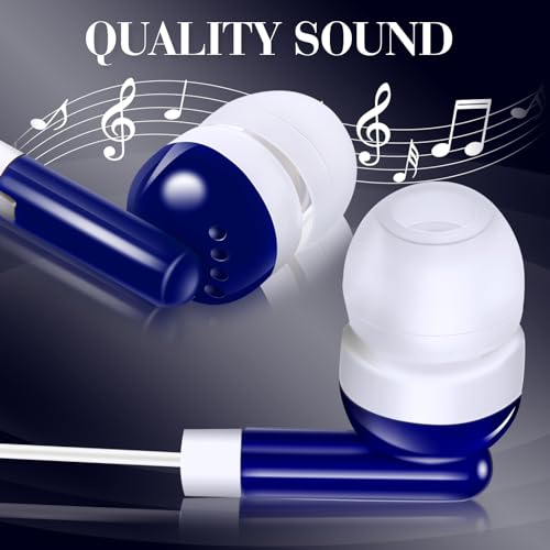 Image of Konohan Bulk Earbuds with Wire, Classroom Basic Headphones in Ear for Libraries Laptop, No Microphone 3.5 mm Jack Earbuds Dot Headphones for School Library, Individually Bagged(Blue,100 Packs)