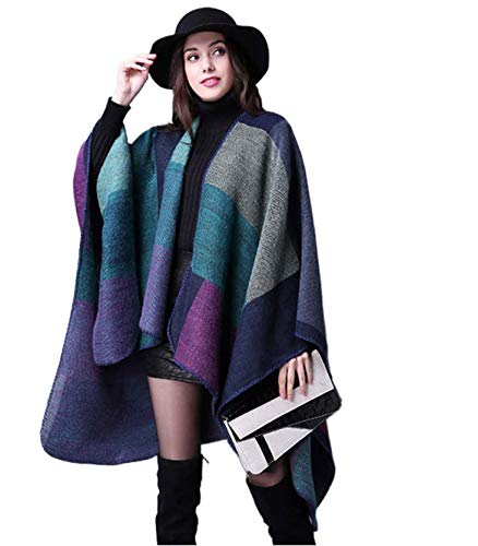 kalavika Cape Poncho Châle Femme Tartan Vintage Foulard Couverture Écharpe Longue pour Hiver Automne 130 * 150cm (Violet) Cover