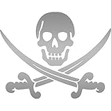 ANGDEST Pirate Skull Swords Crossed Comic (Metallic Silver) (Set of 2) Premium Waterproof Vinyl Deca