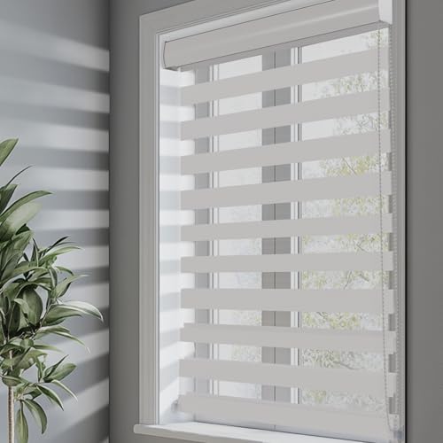 Corded Zebra Roller Blinds for Windows – Dual Layer Light Filtering Shades, Privacy Sheer Indoor Window Blinds for Bedroom & Living Room (34